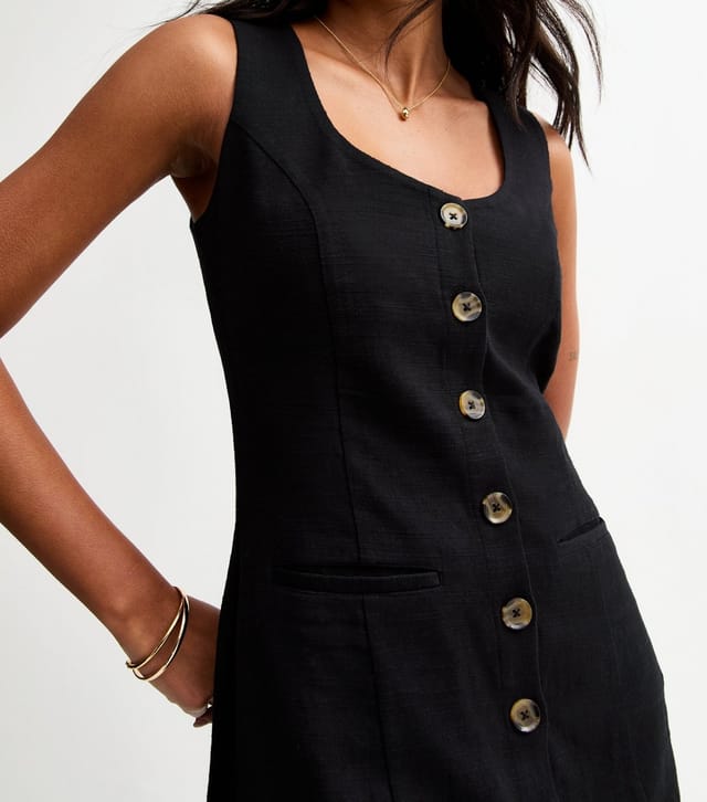 New Look Women's Black Cotton Button Through Mini Dress New Look - 2