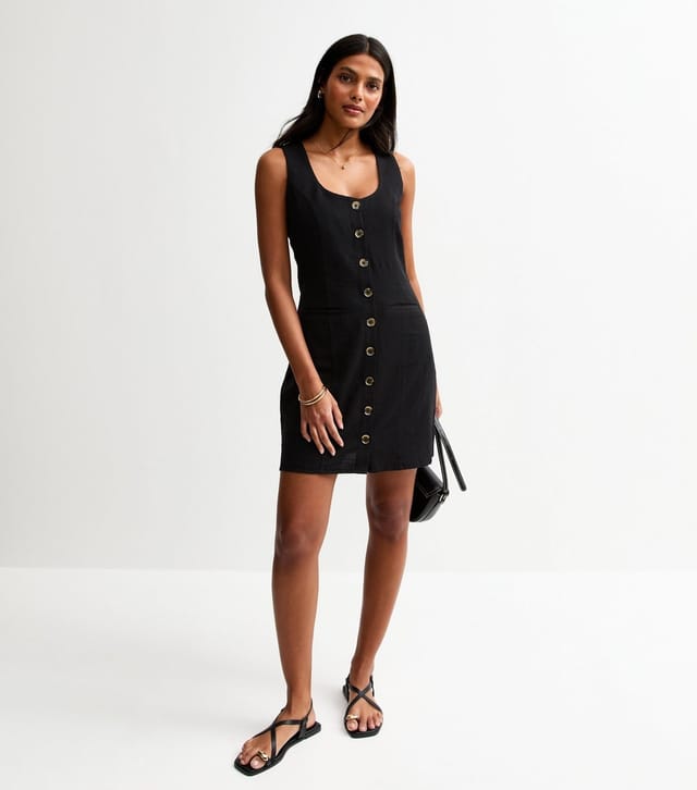 New Look Women's Black Cotton Button Through Mini Dress New Look - 3