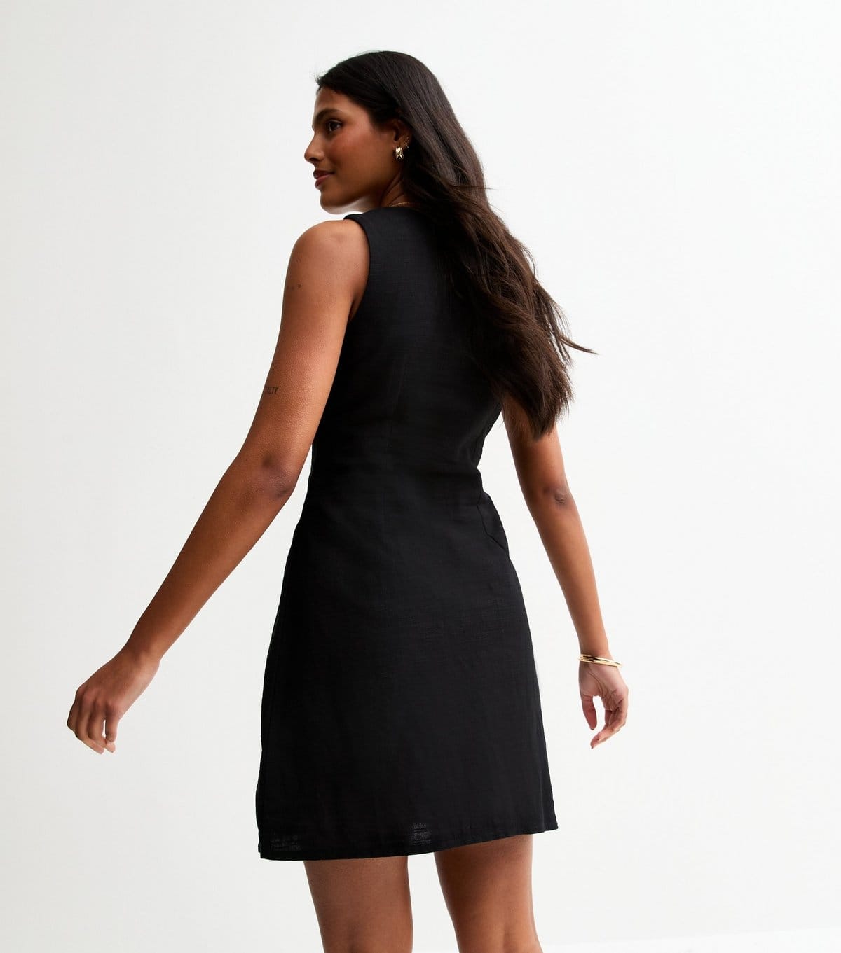New Look Women's Black Cotton Button Through Mini Dress New Look - 4
