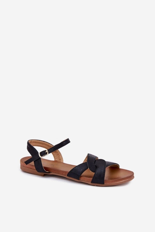 Love Lace Love Lace Women's Classic Buckle Strap Sandals with Adjustable Fit Flat Sole in Black - 2