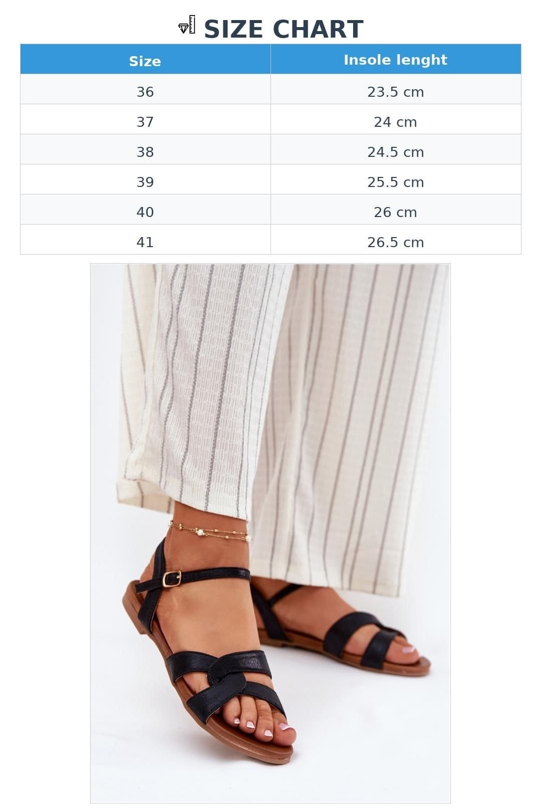 Love Lace Love Lace Women's Classic Buckle Strap Sandals with Adjustable Fit Flat Sole in Black - 4