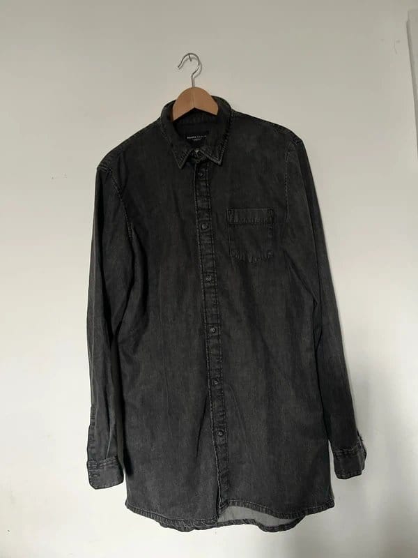 Bershka Black Denim Shirt for Men