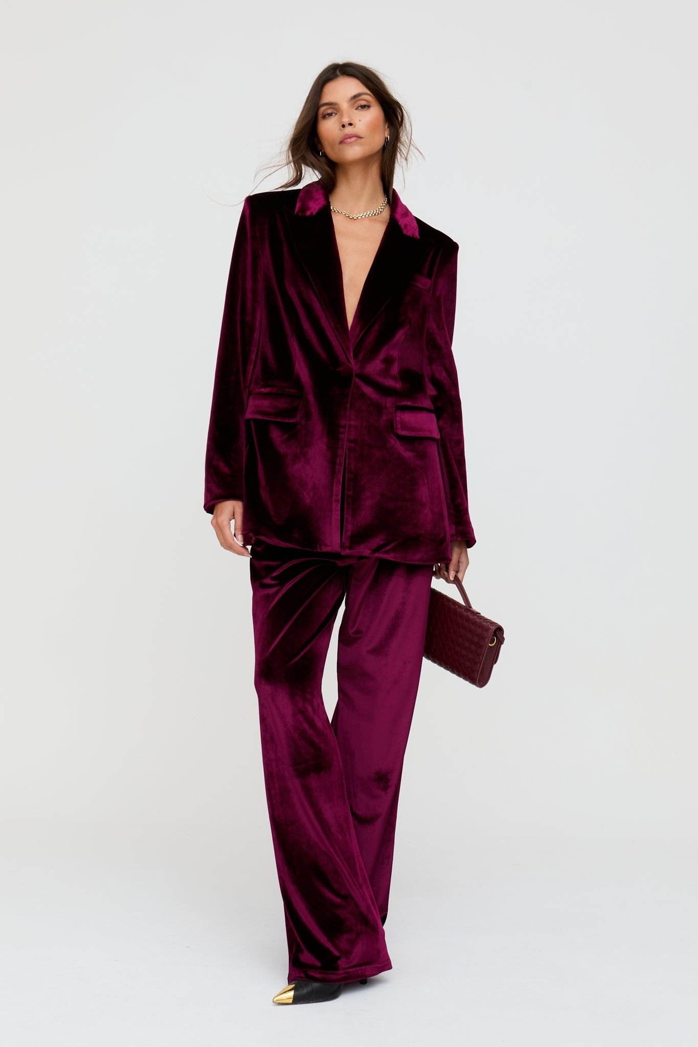 Lily and Lionel Lily and Lionel Women's Valerie Straight Leg Velvet Trouser In Burgundy - 2