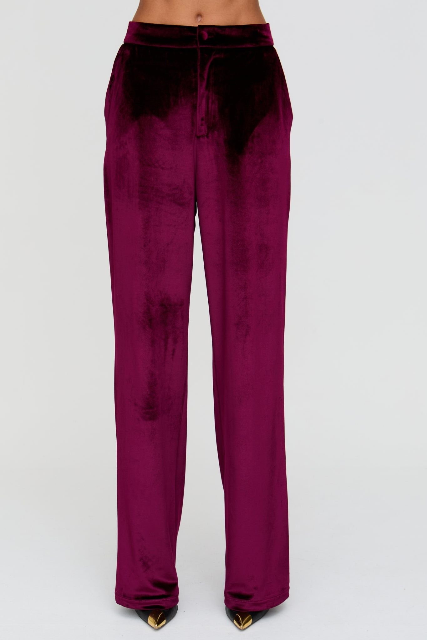 Lily and Lionel Lily and Lionel Women's Valerie Straight Leg Velvet Trouser In Burgundy - 3