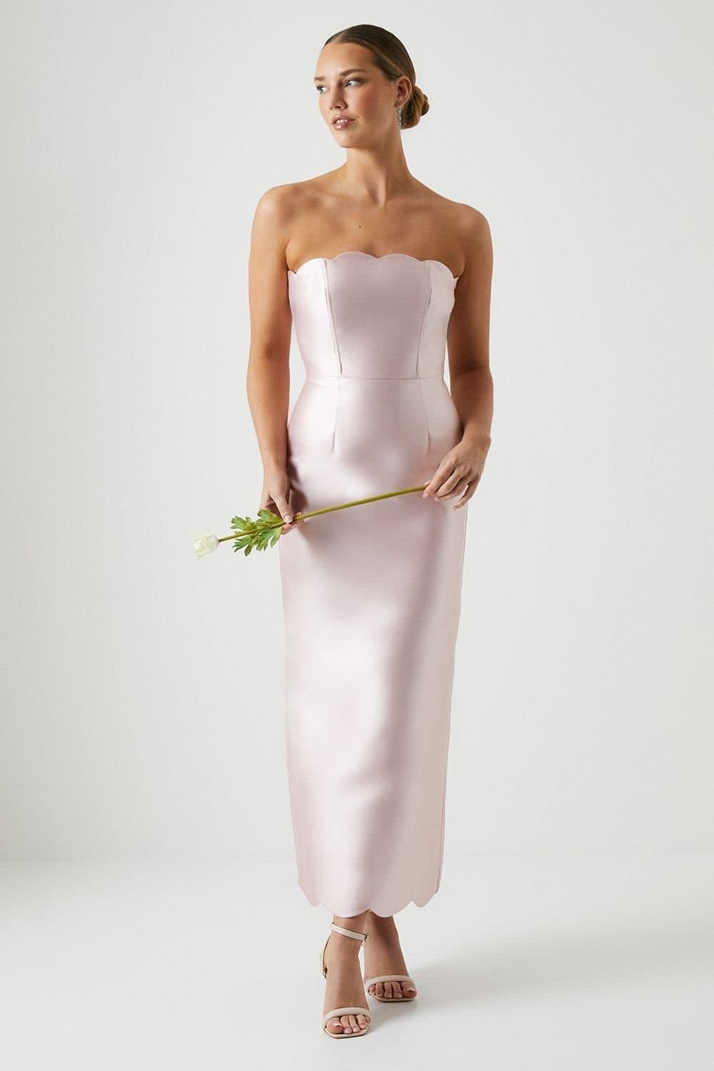 Coast Coast Women's Scallop Detail Twill Column Bridesmaid Dress in Blush