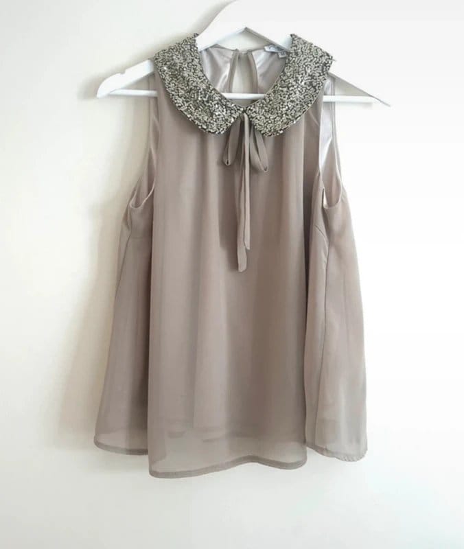 New Look Taupe Sequin Collar Sleeveless Chiffon Blouse