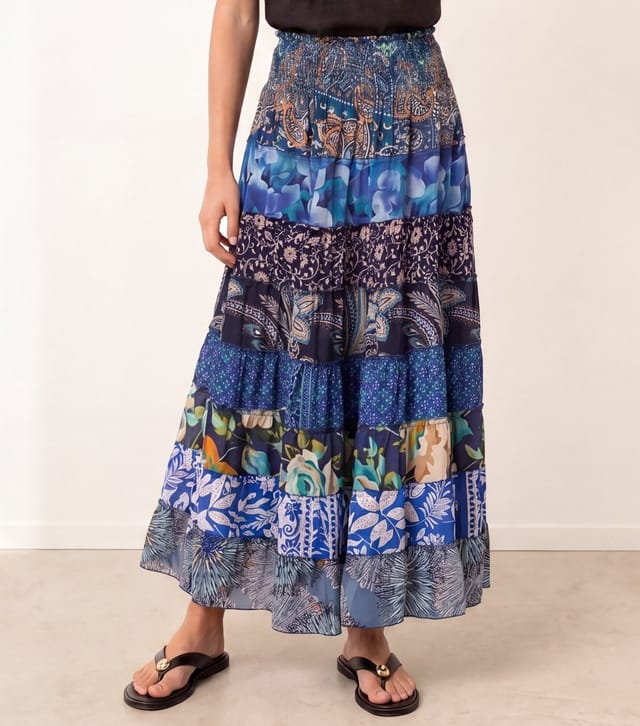 Blue Vanilla Women's Blue Floral Paisley Tiered Midi Skirt Blue Vanilla New Look - 2