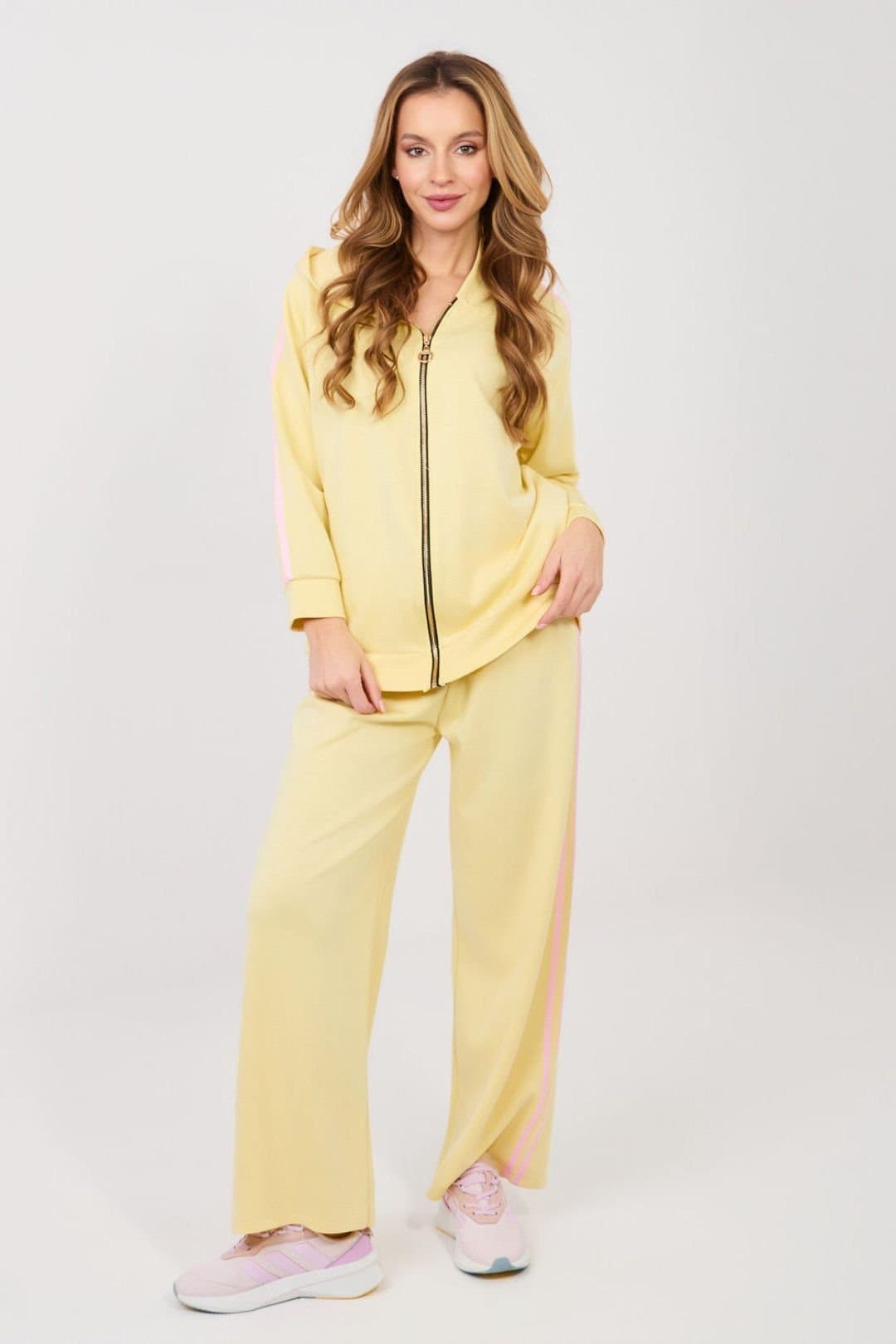 Love Lace Love Lace Women's Paris Stripe Zip Hoodie Track Pants Set in Yellow
