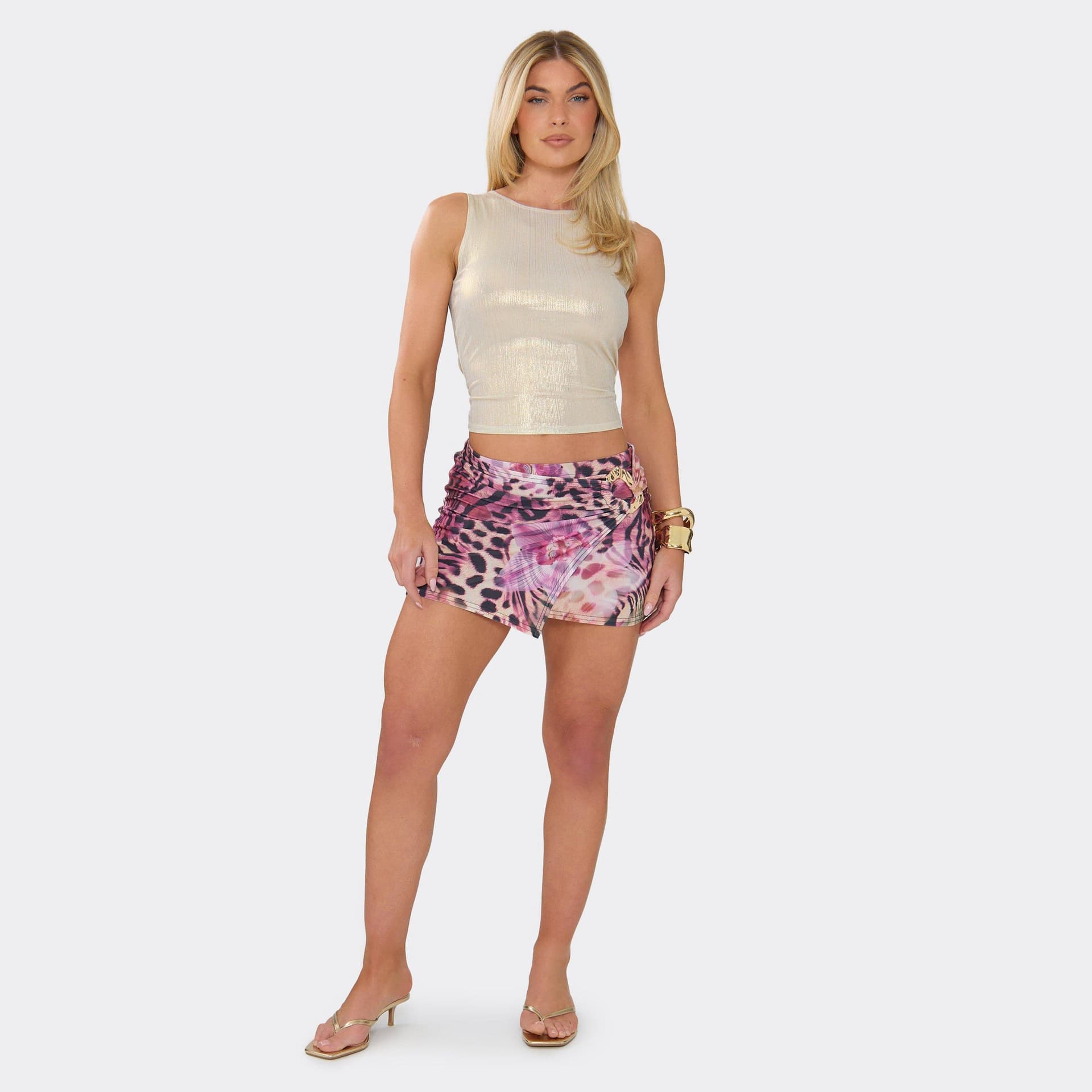 EGO Trim Detail Wrap Mini Skirt In Pink Floral Animal Print, Women's Size UK 6