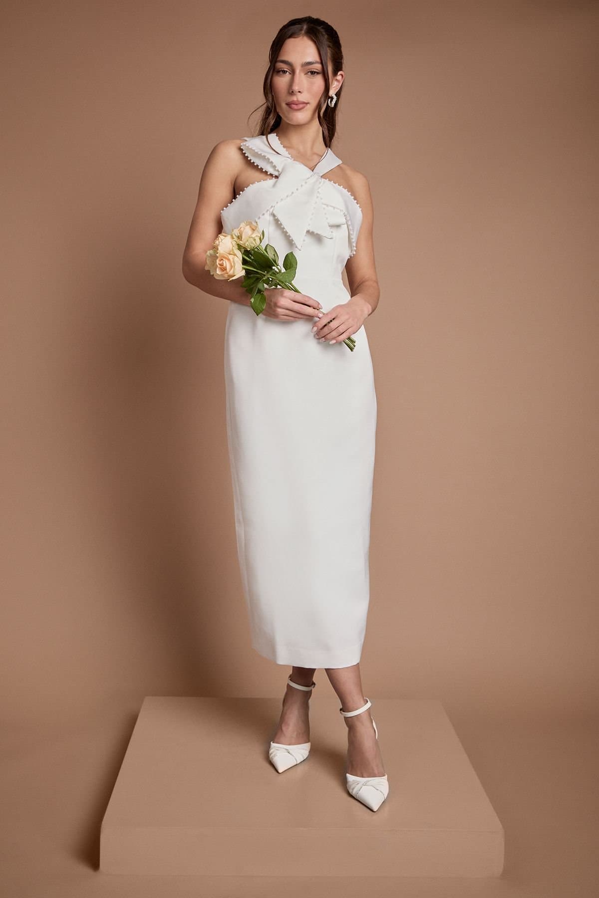 Coast Coast Women's Halter Neck Pearl Detail Colum Wedding Dress in Ivory