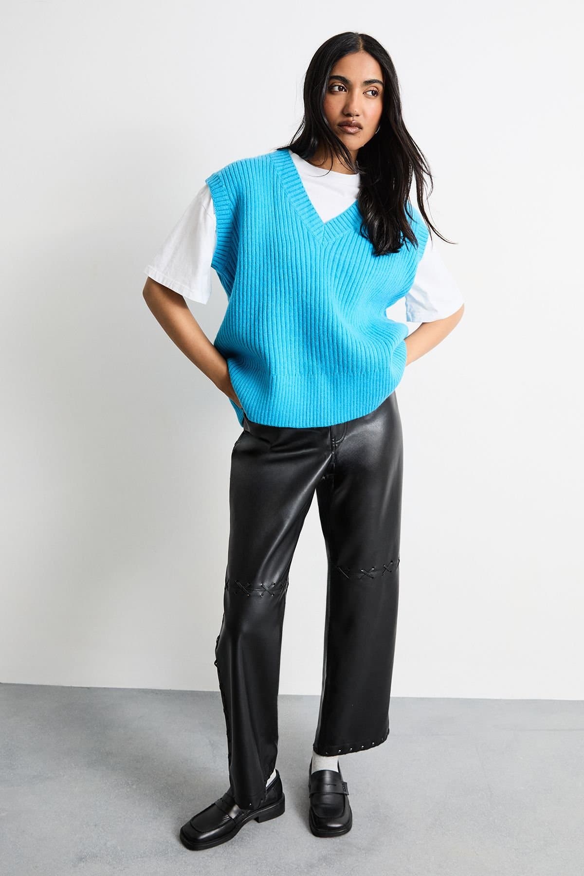 Warehouse Warehouse Women's Faux Leather Trouser in Black