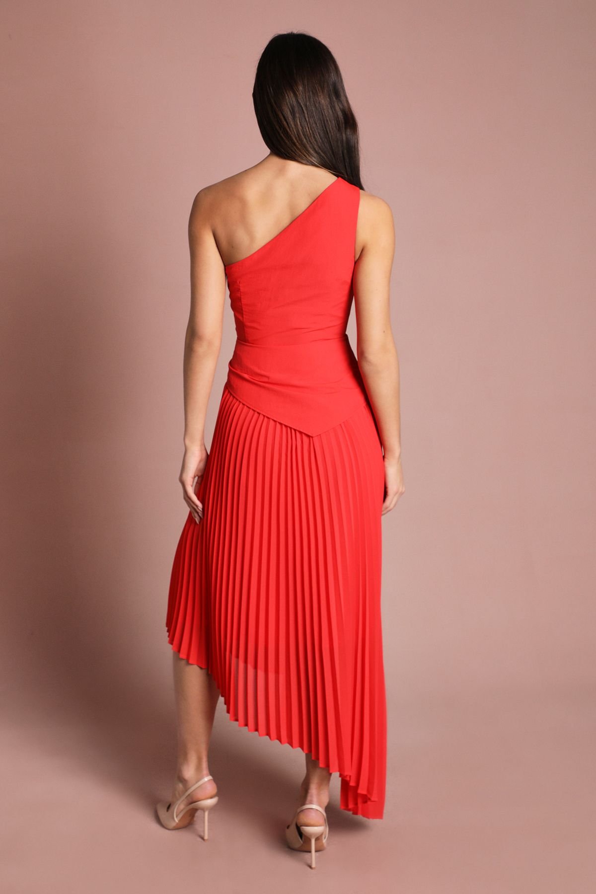 Coast Coast Women's Pleat Drape Detail One Shoulder Midi Dress in Red - 3