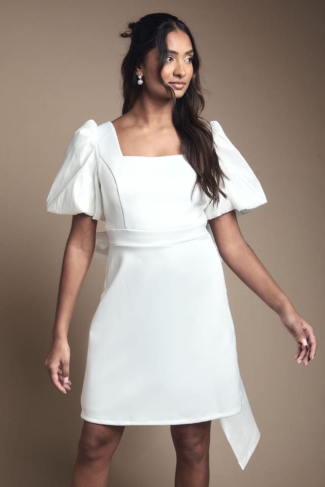 Coast Coast Women's Taffeta Bow Back Puff Sleeve Mini Dress in Ivory - 2