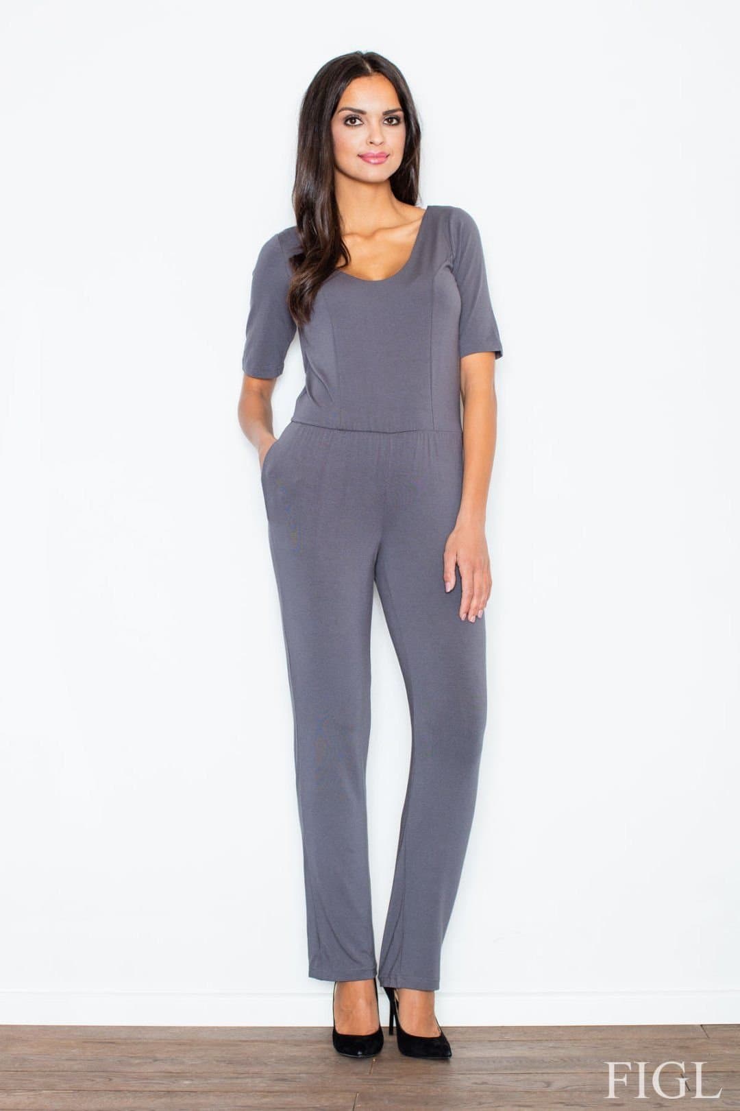 Love Lace Love Lace Women's Feminine Viscose Jumpsuit with Back Slit Pockets in Grey