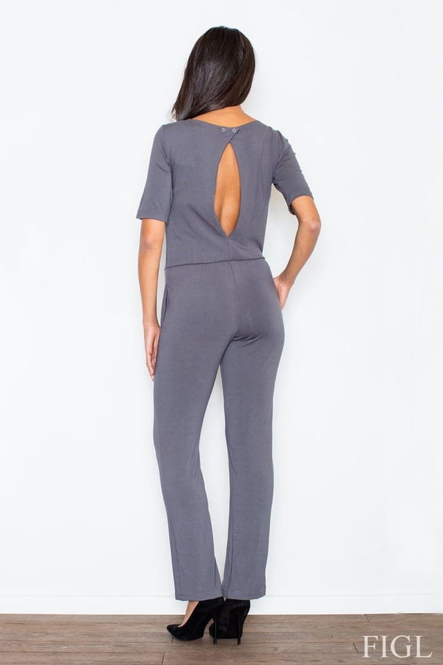 Love Lace Love Lace Women's Feminine Viscose Jumpsuit with Back Slit Pockets in Grey - 2