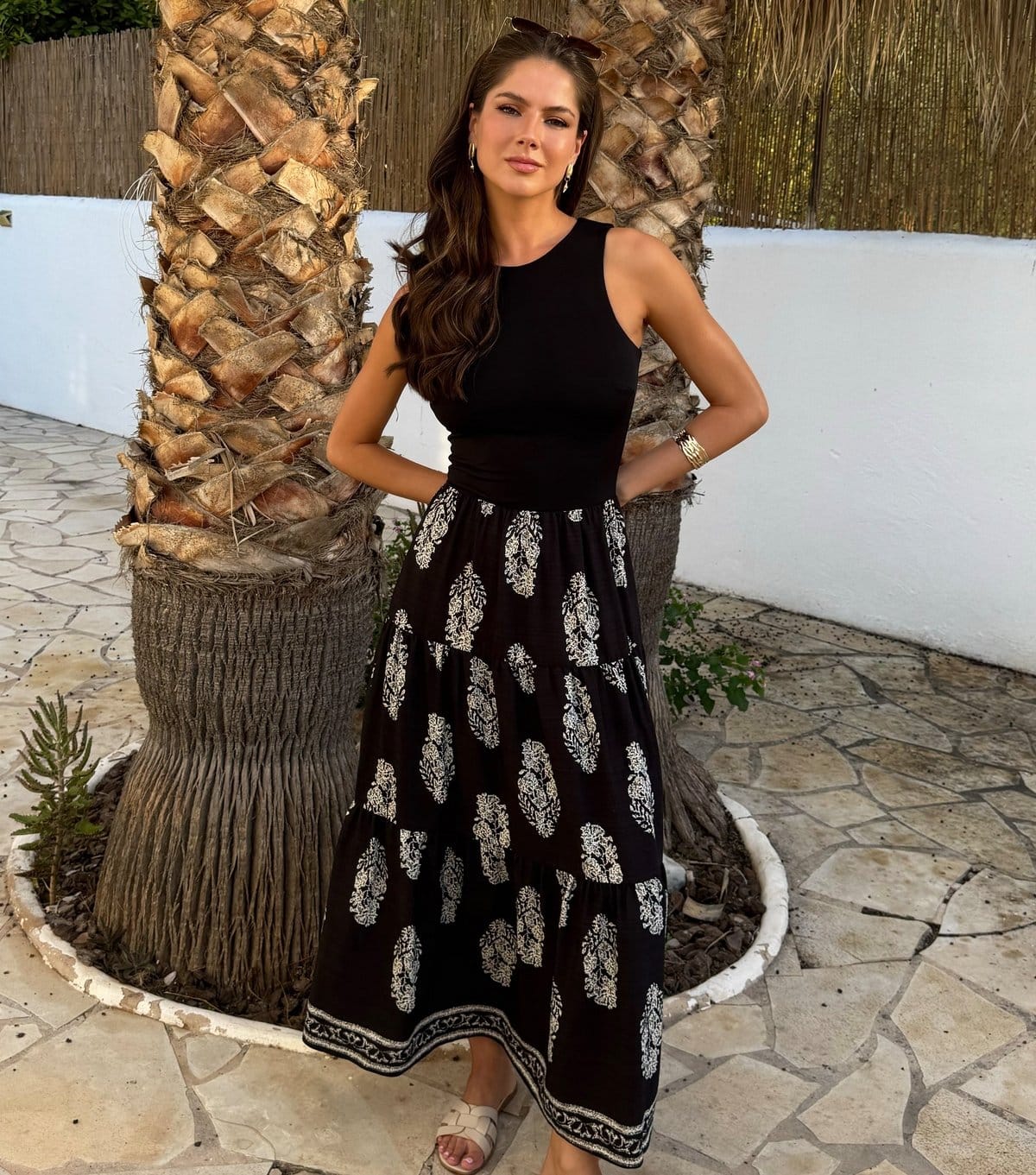 AX Paris Black 2 In 1 Border Print Smock Midi Dress