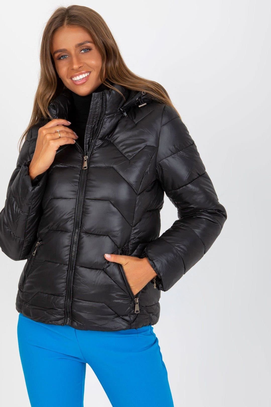 Love Lace Love Lace Women's Quilted Down Jacket with Detachable Hood Style 170727 in Black