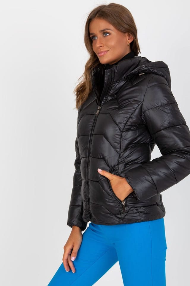 Love Lace Love Lace Women's Quilted Down Jacket with Detachable Hood Style 170727 in Black - 3