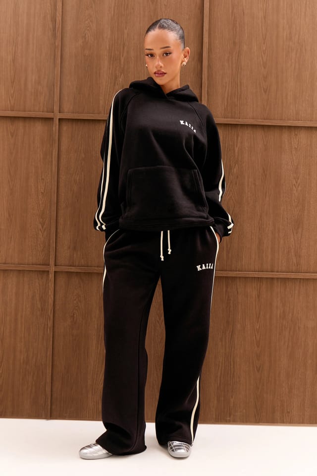 Kaiia Kaiia Sport Side Stripe Oversized Hoodie Black & Cream - 3