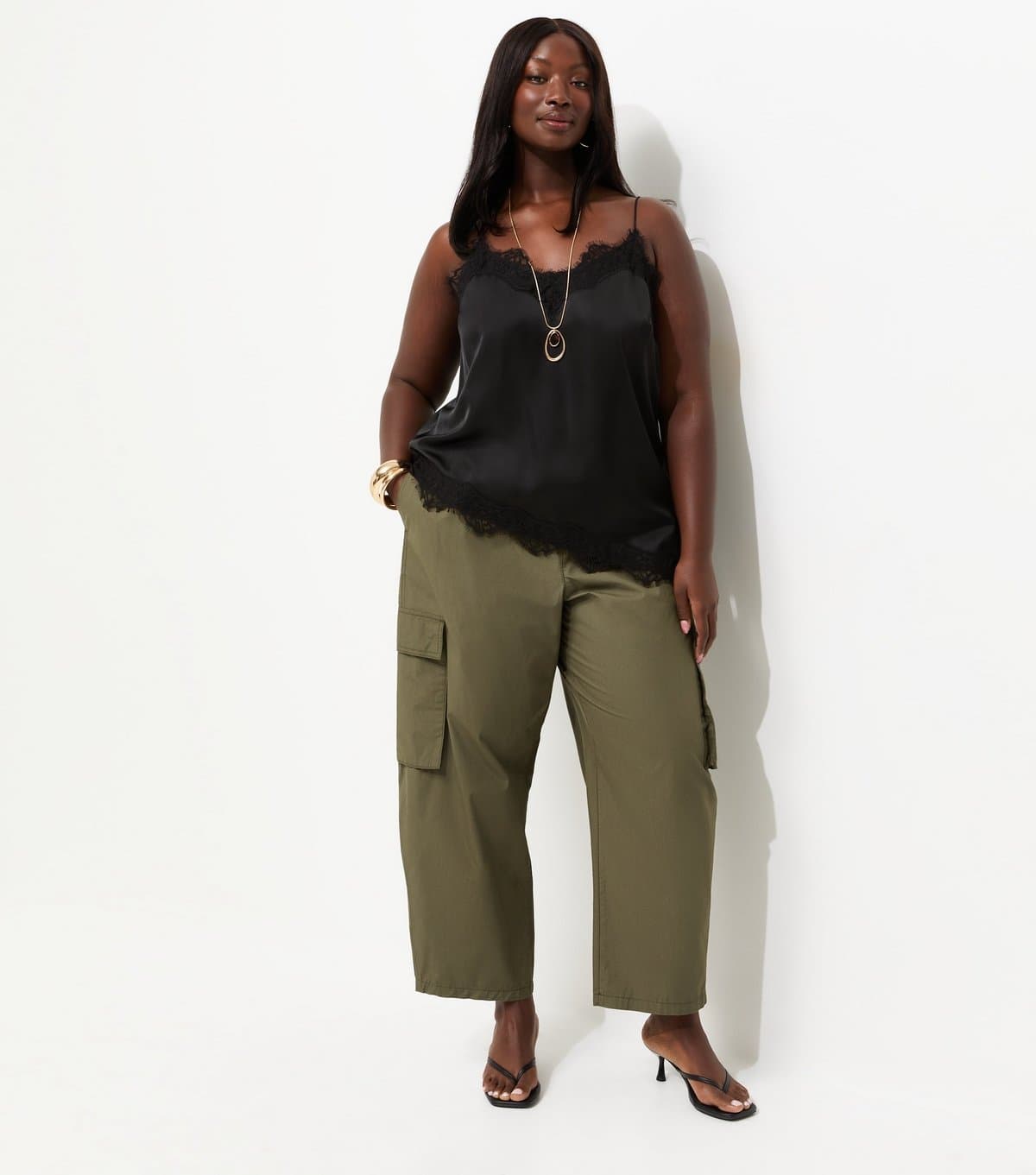 New Look Women's Plus Size Dark Khaki Utility Cargo Trousers Curves New Look