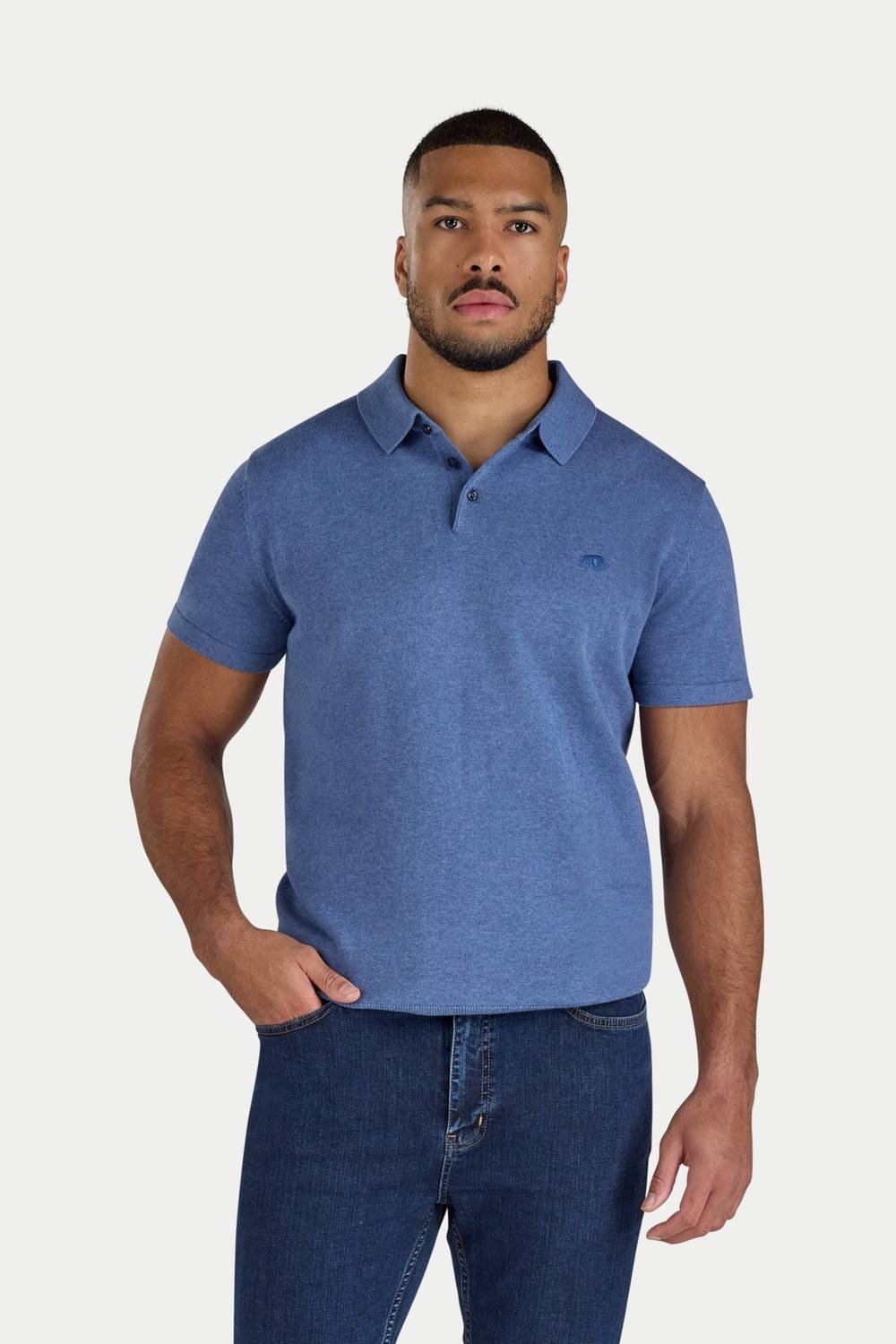 raging bull Raging Bull Men's Short Sleeve Knitted Polo in Blue - 3