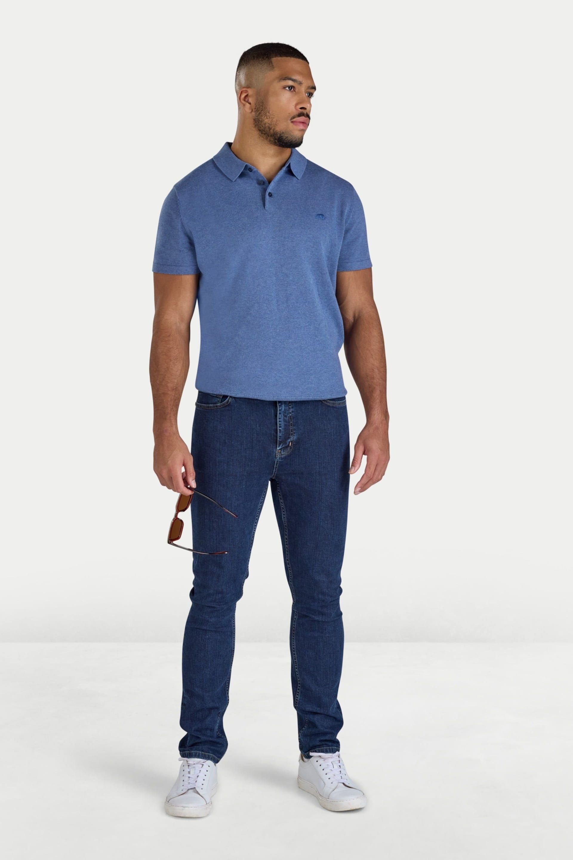 raging bull Raging Bull Men's Short Sleeve Knitted Polo in Blue - 4