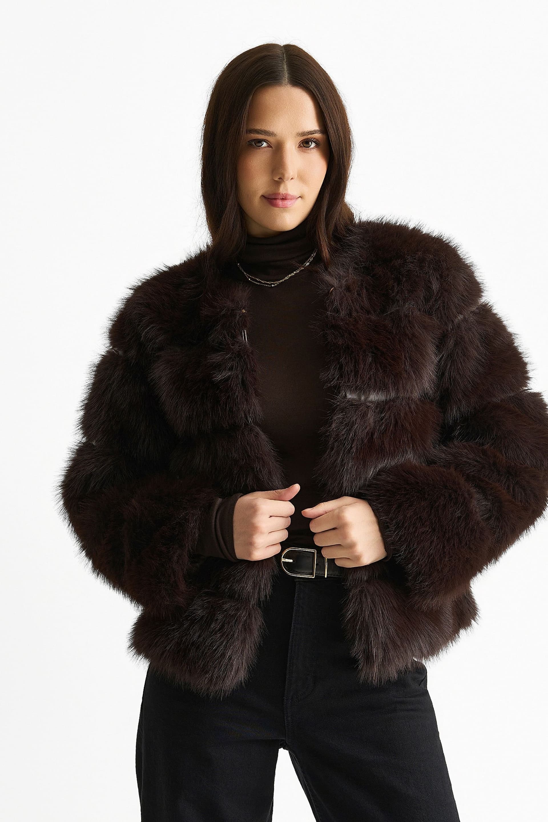 Gini London Gini London Women's Chocolate Soft Touch Fur Jacket