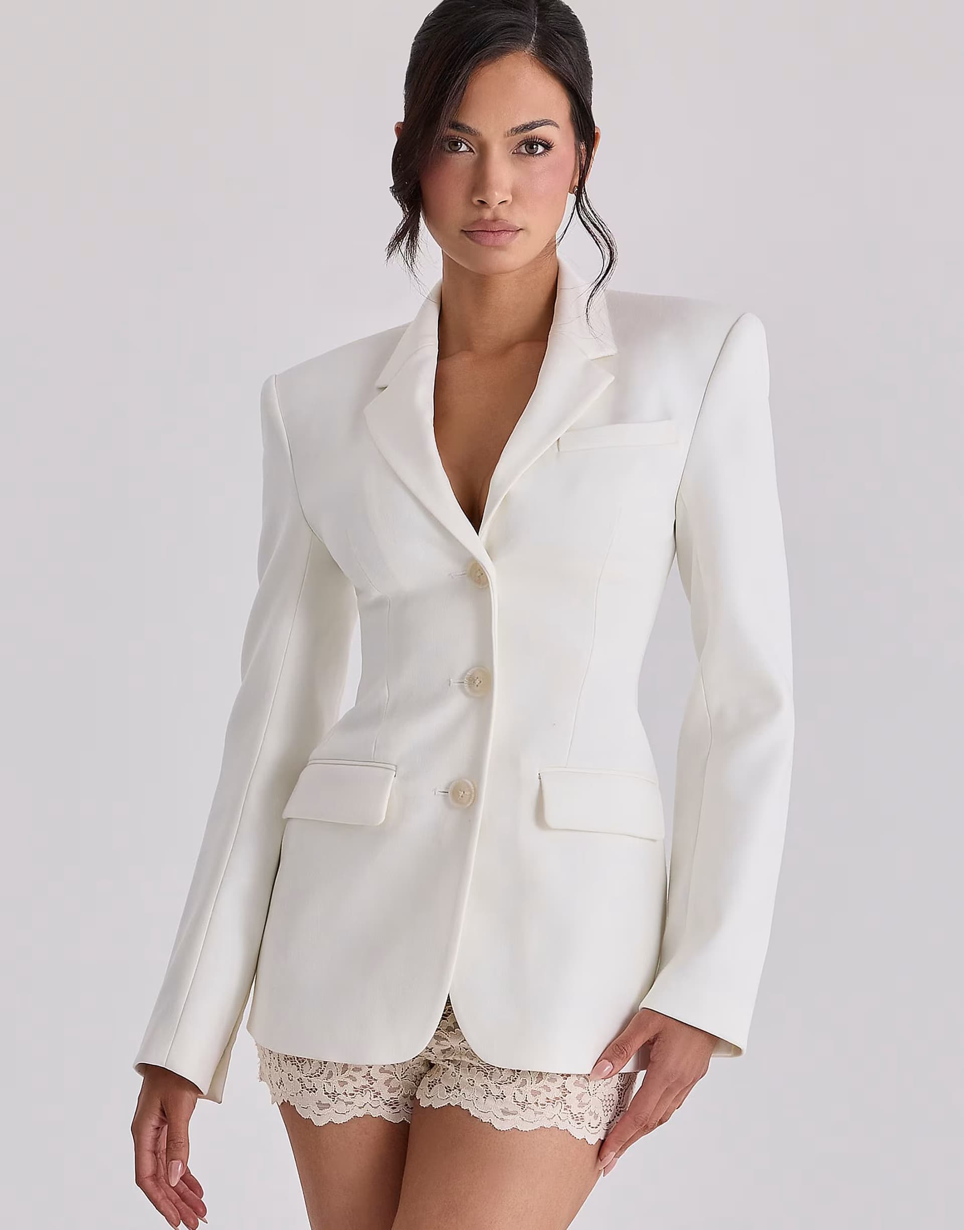 ASOS ASOS House of CB Luella Ivory Crepe Hourglass Blazer Jacket