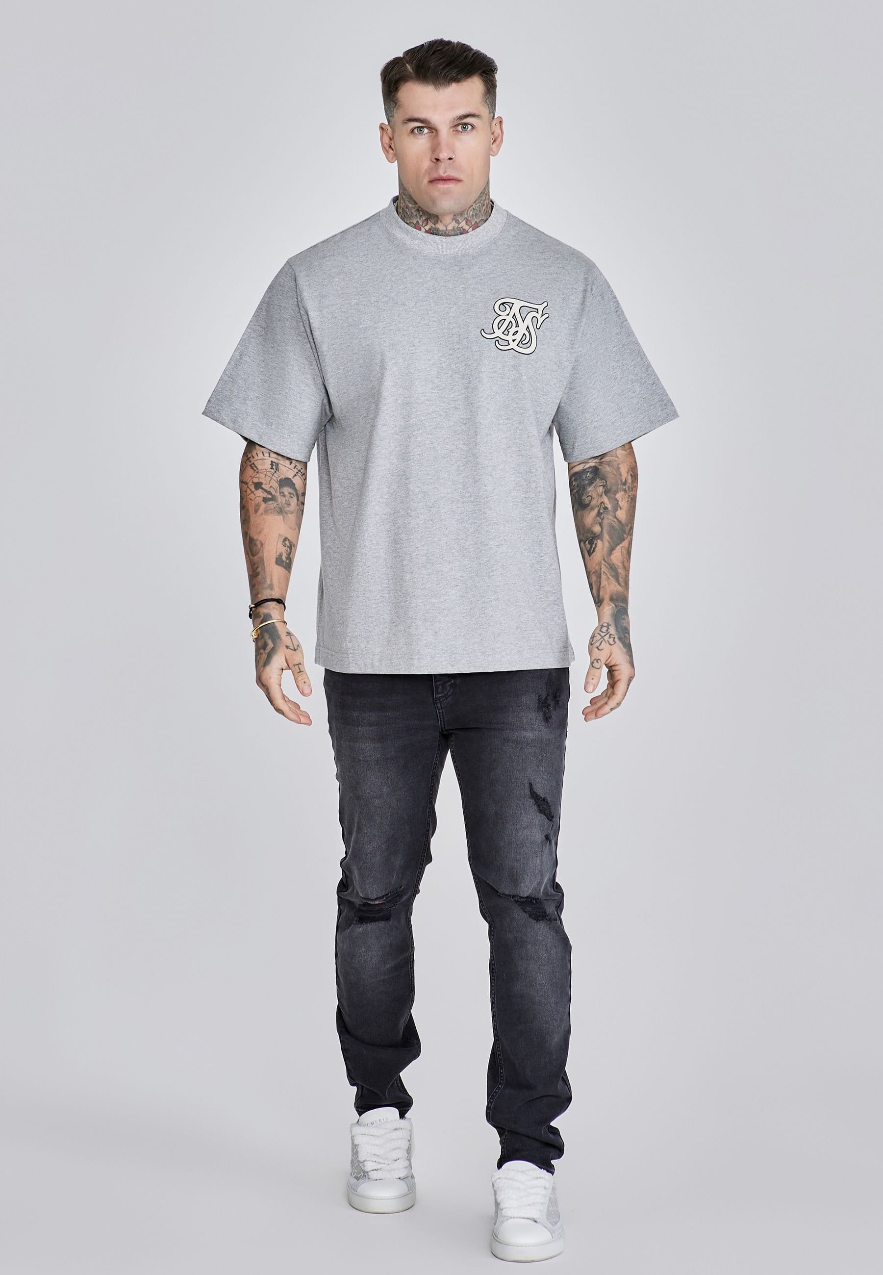 SikSilk SikSilk Men's Grey Marl Logo T-Shirt - 4