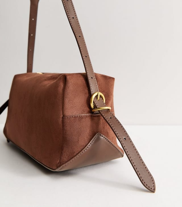 New Look Dark Brown Faux Suede Rectangle Shoulder Bag New Look - 3