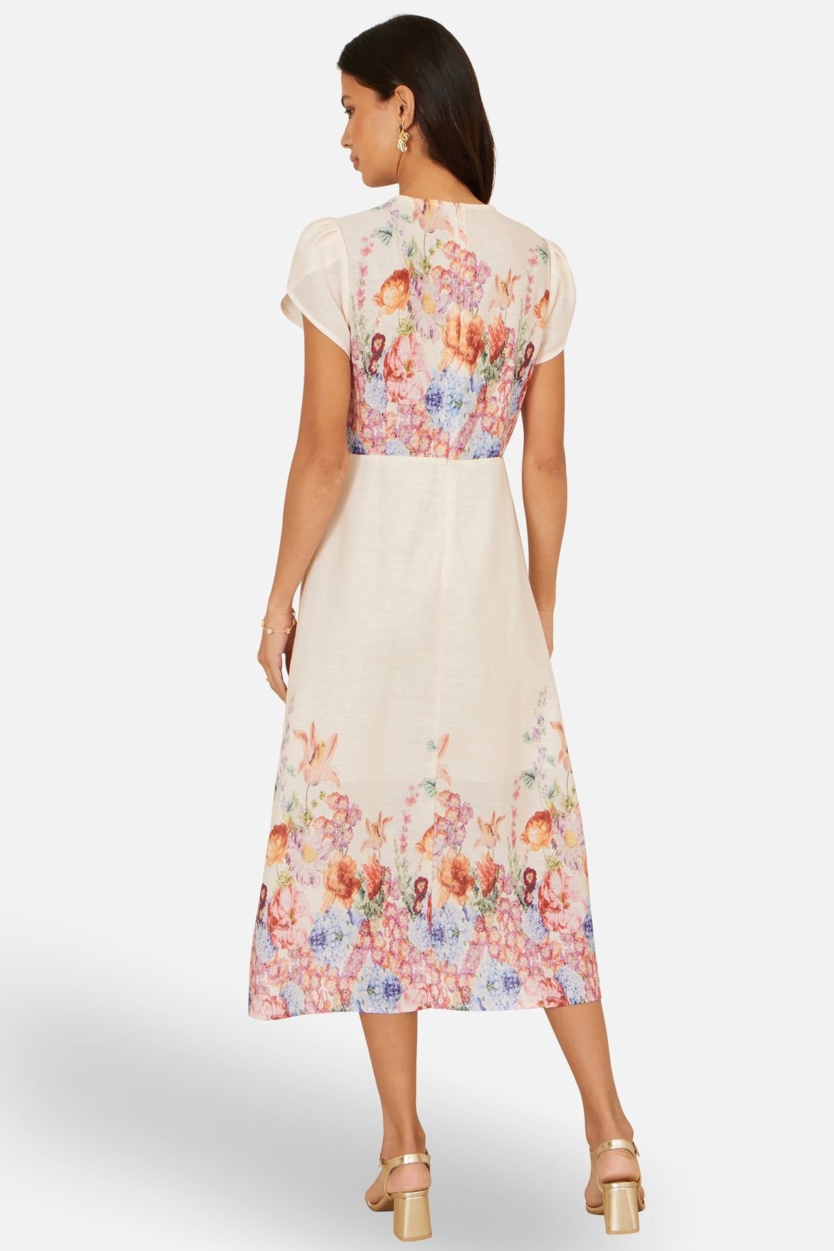 Yumi Yumi Women's Pink Border Floral Midi Dress in Cream - 3