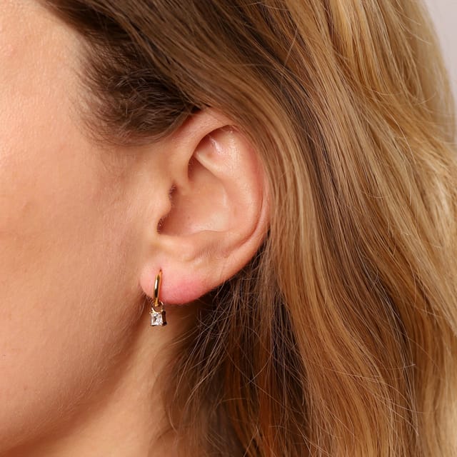 Gold Trip Gold Trip Women's April Huggie Hoop Birthstone Charm Earrings in Gold - 2