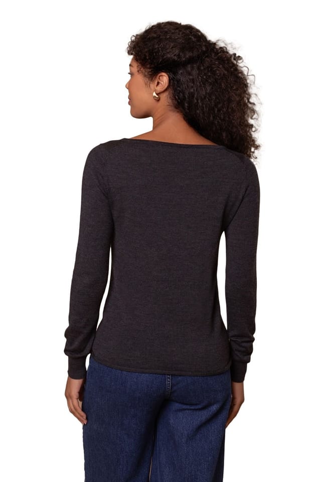 Celtic & Co Celtic & Co Women's Merino Fine Knit Boat Neck Sweater in Dark Grey - 3