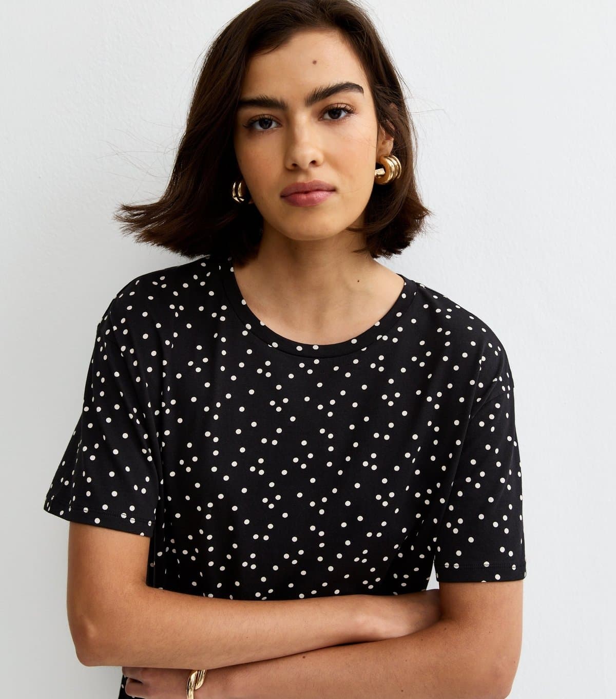 New Look Women's Black Polka Dot T-Shirt New Look
