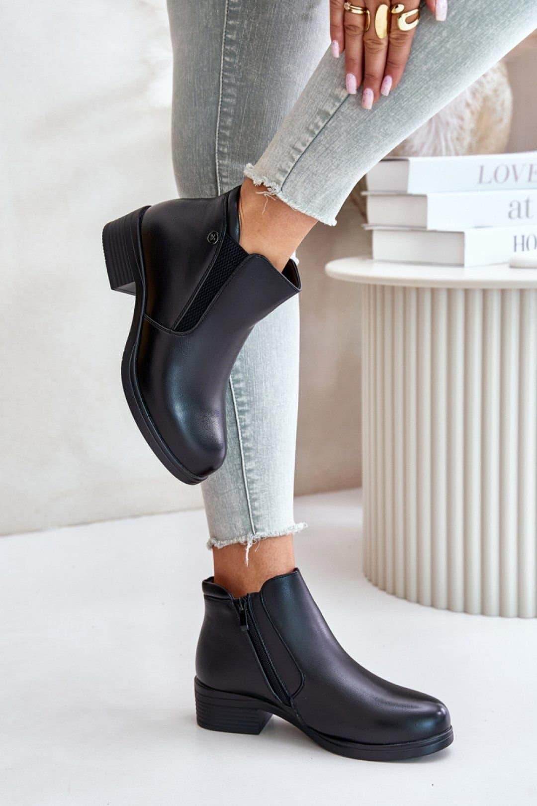 Love Lace Love Lace Women's Ankle Length Low Heel Faux Fur Boots with Zipper Closure in Black