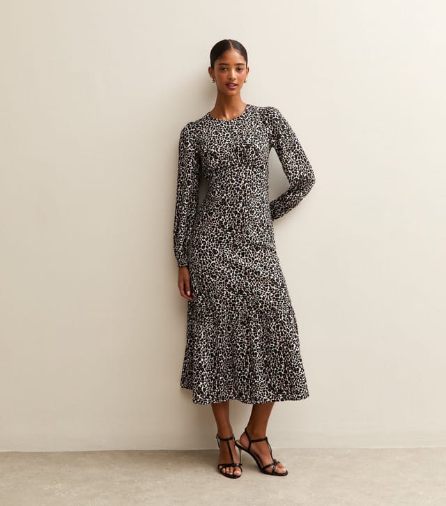 New Look Women's Brown Crepe Long Sleeve Animal Print Midi Dress New Look - 3