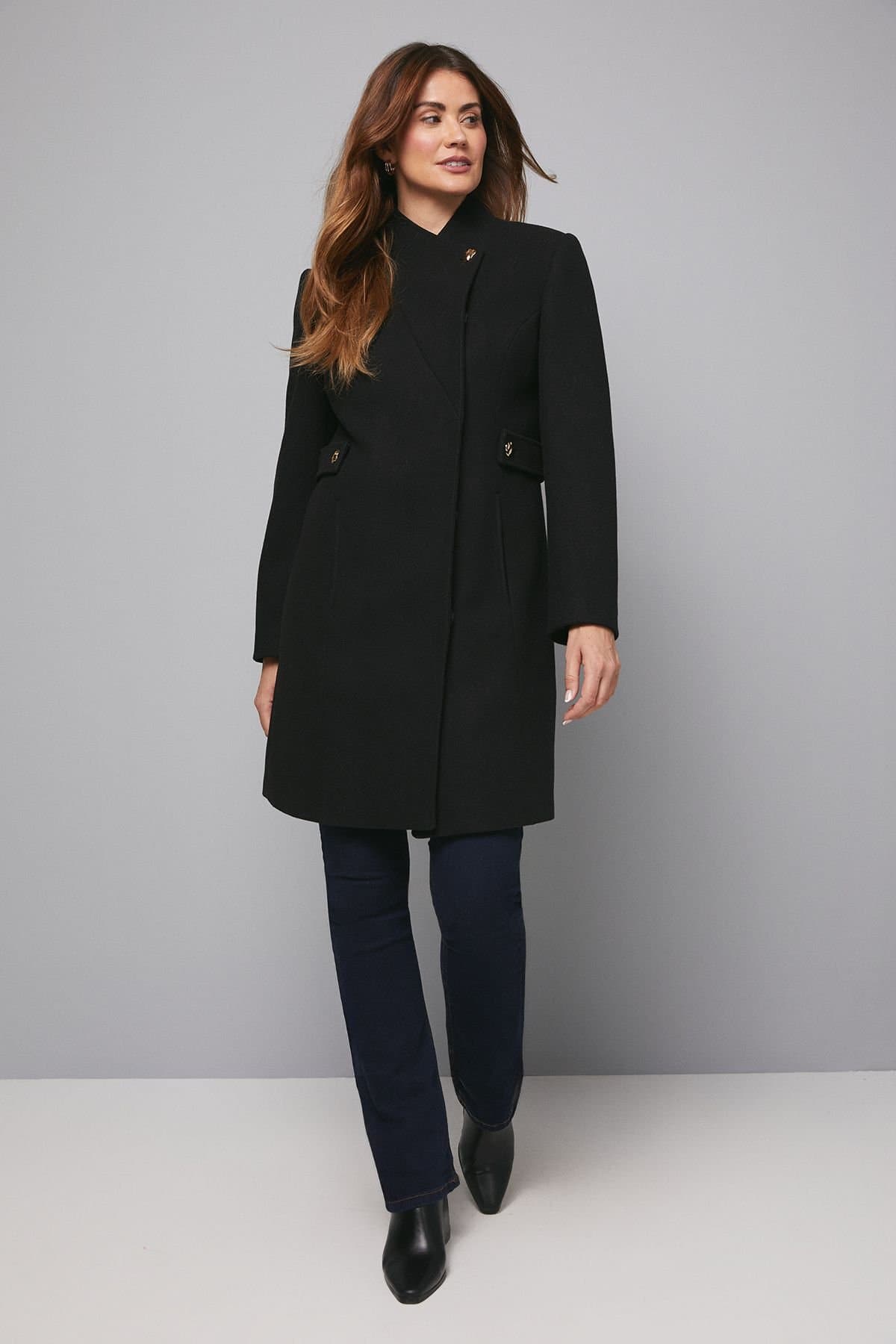Wallis Wallis Women's Stand Up Collar Coat in Black