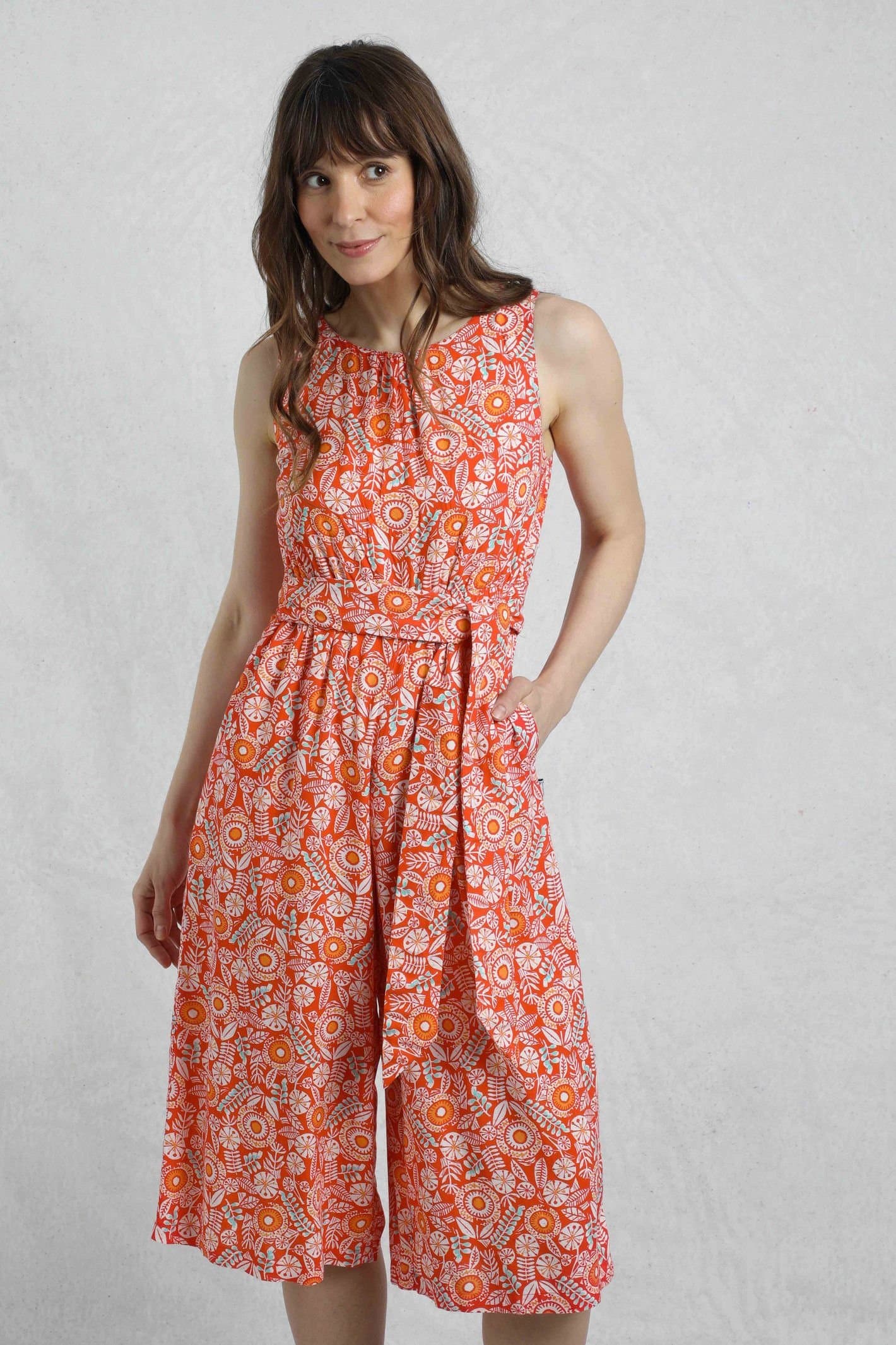Weird Fish Weird Fish Women's Nalani Printed Viscose Jumpsuit in Dark Red