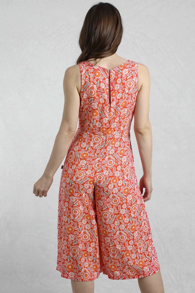 Weird Fish Weird Fish Women's Nalani Printed Viscose Jumpsuit in Dark Red - 3