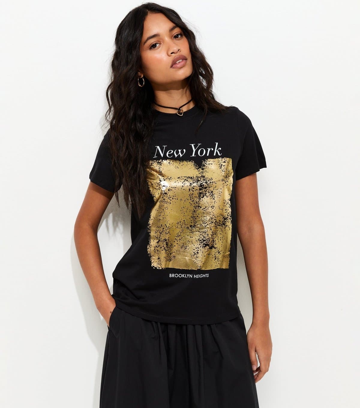 New Look Women's Black New York Foil Relaxed T-Shirt New Look