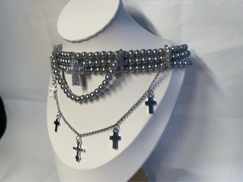 No Label Saint Sinner Pearl Cross Chocker