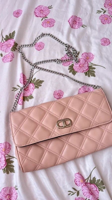 New Look Pink Quilted Chain Crossbody Bag | Faux Leather Shoulder Handbag | Elegant Chic Purse