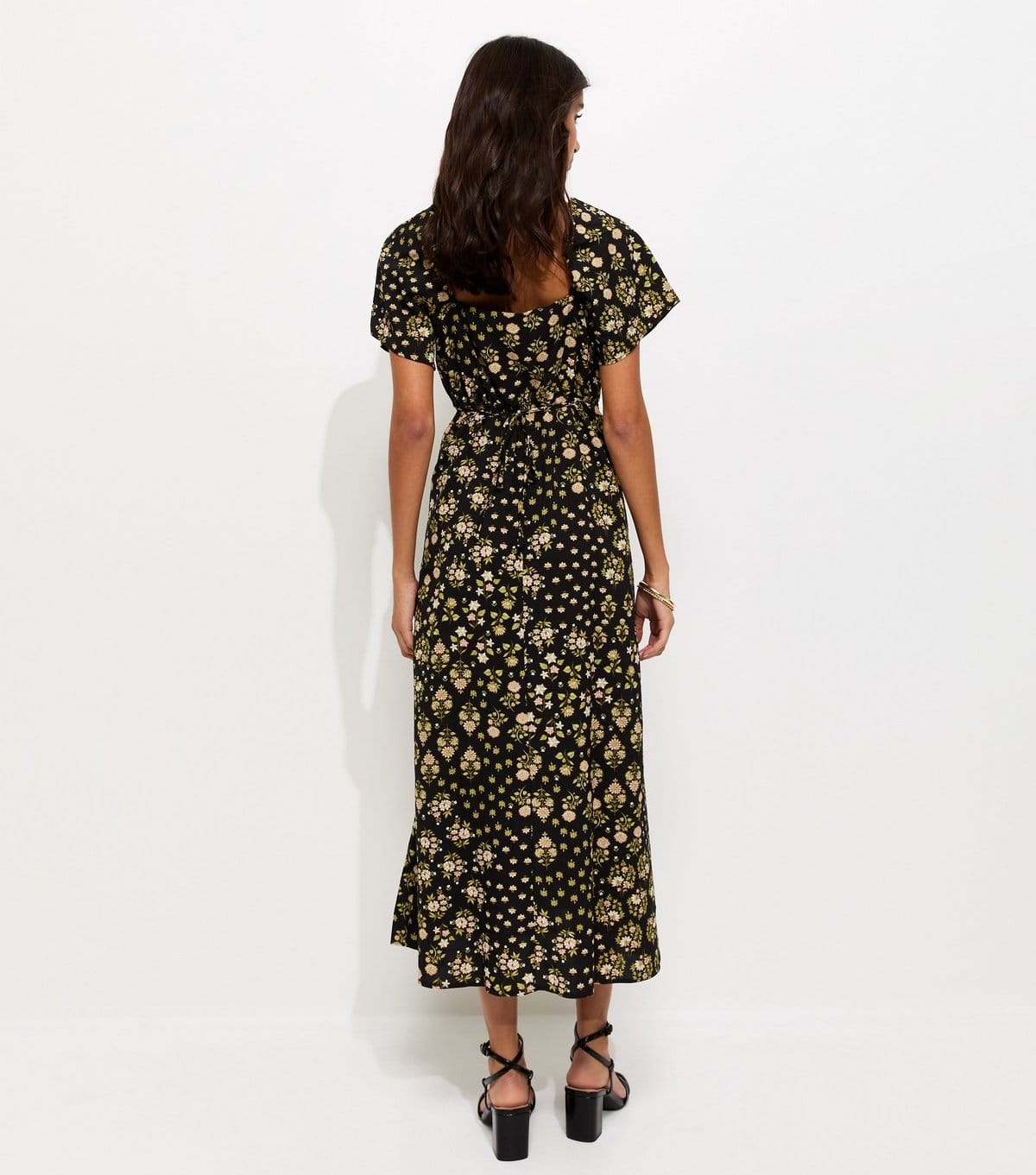 New Look Women's Black Floral Sweetheart Neck Midi Dress New Look - 4