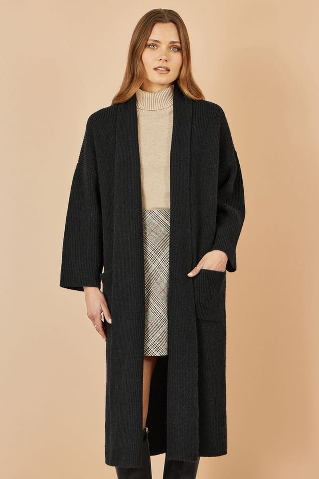 Yumi Yumi Women's Black Knitted Maxi Cardigan With Pockets - 2
