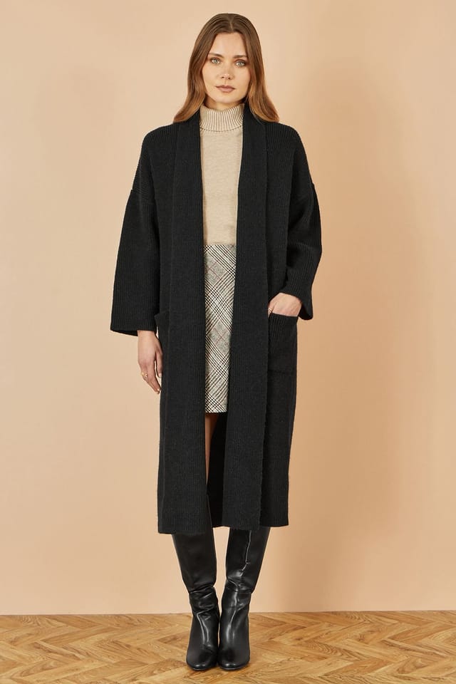 Yumi Yumi Women's Black Knitted Maxi Cardigan With Pockets - 3