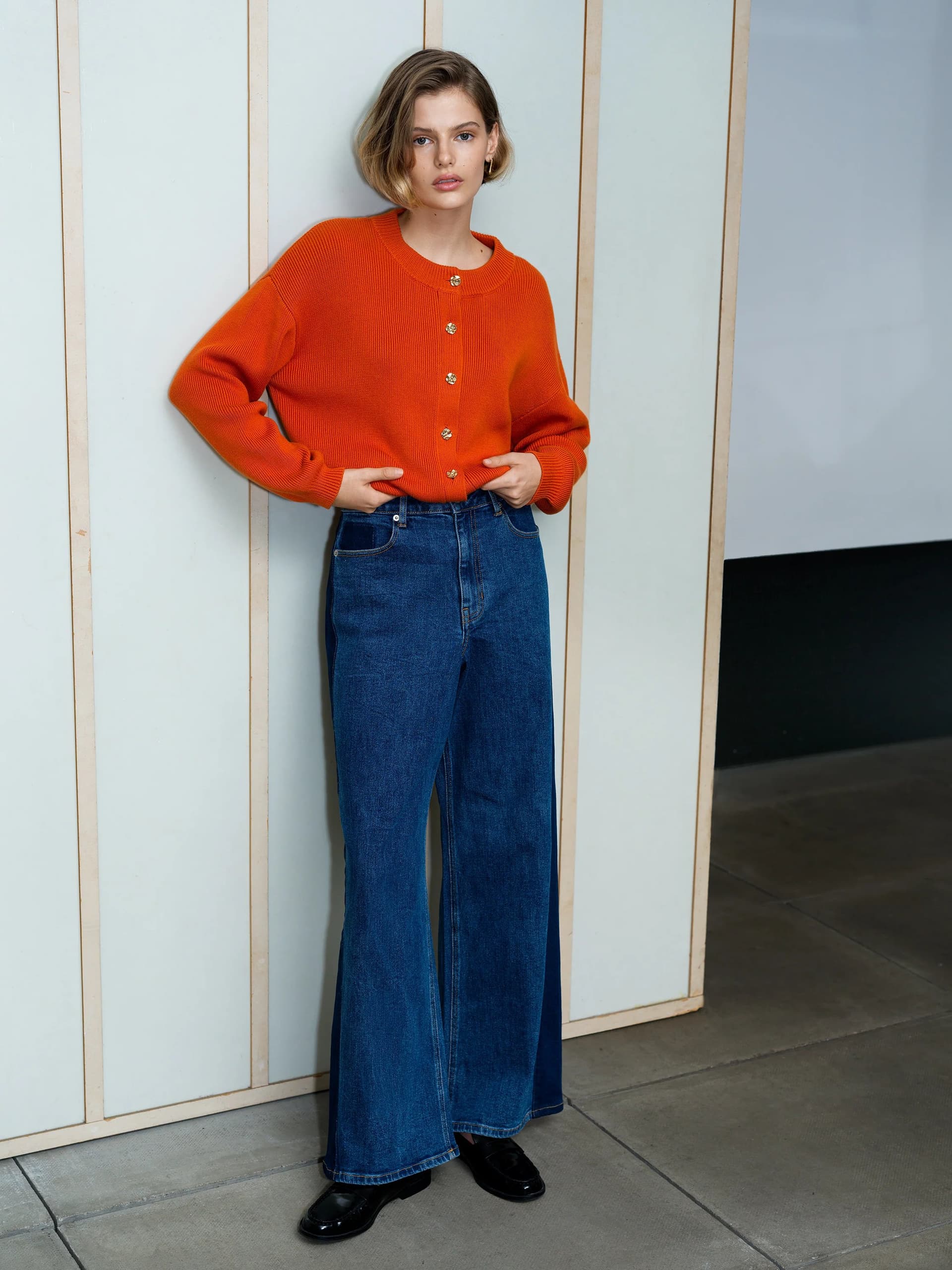 French Connection Milano Mozart Knit Button Down Cardigan Pumpkin Orange