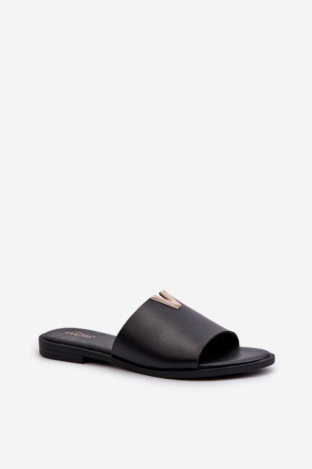 Love Lace Love Lace Women's Ecological Flip Flops with Gold Flat Heel Summer in Black - 2