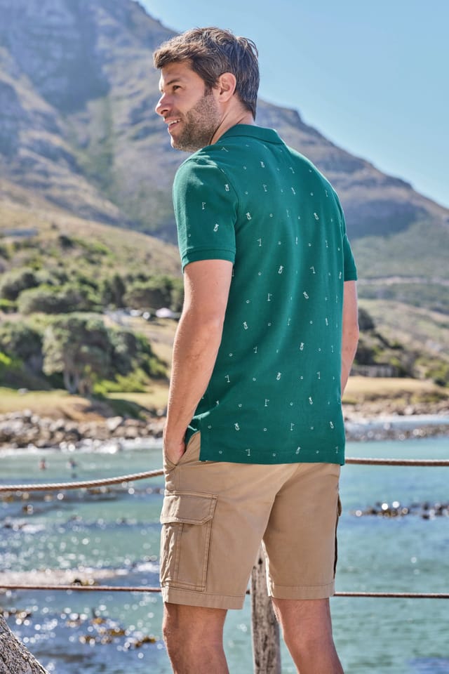WoolOvers WoolOvers Men's Cotton Interest Pique Polo Shirt in Green - 3
