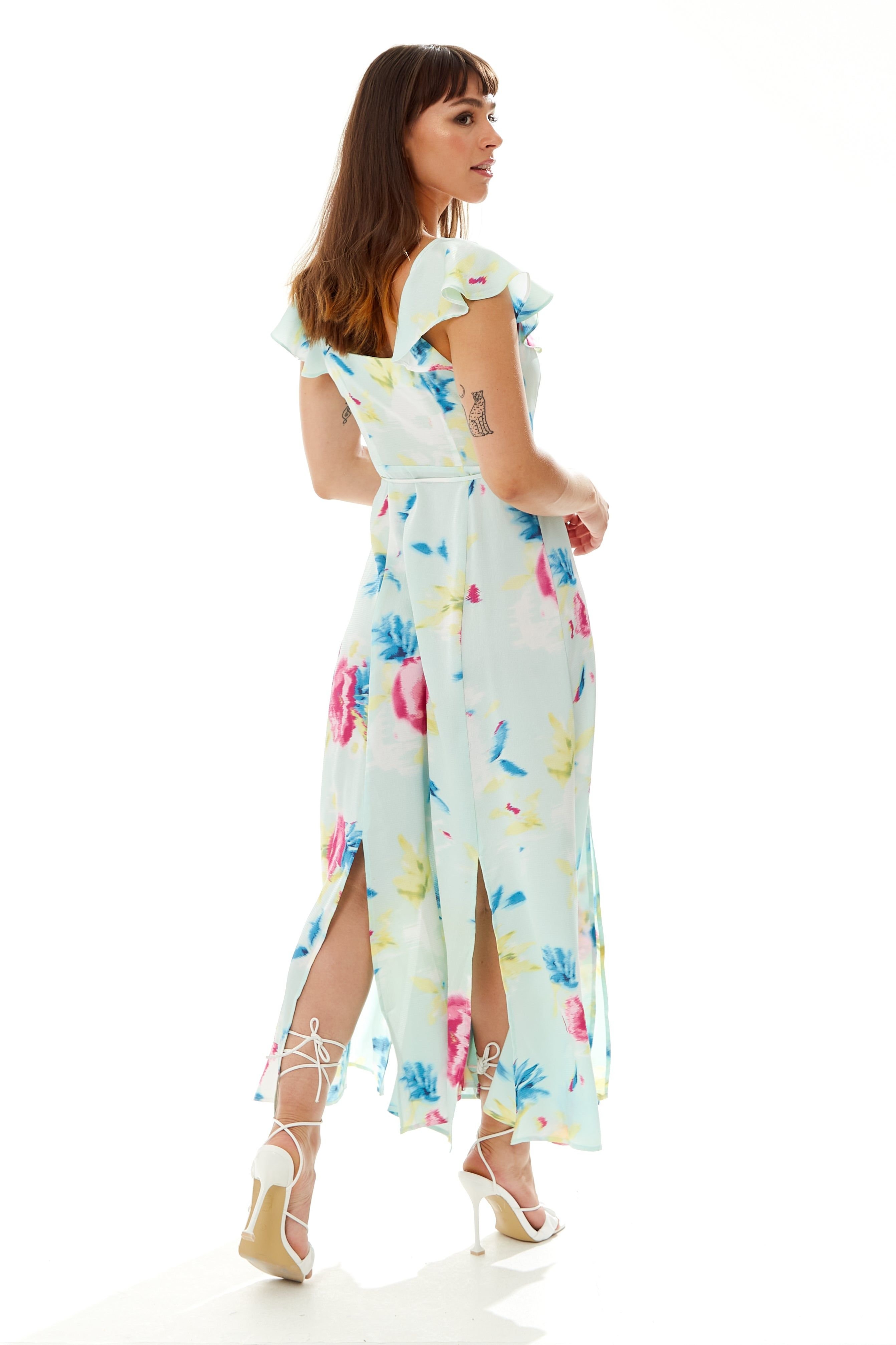 Liquorish Liquorish Women's Maxi Floral Print Wrap Dress in Mint Green - 4