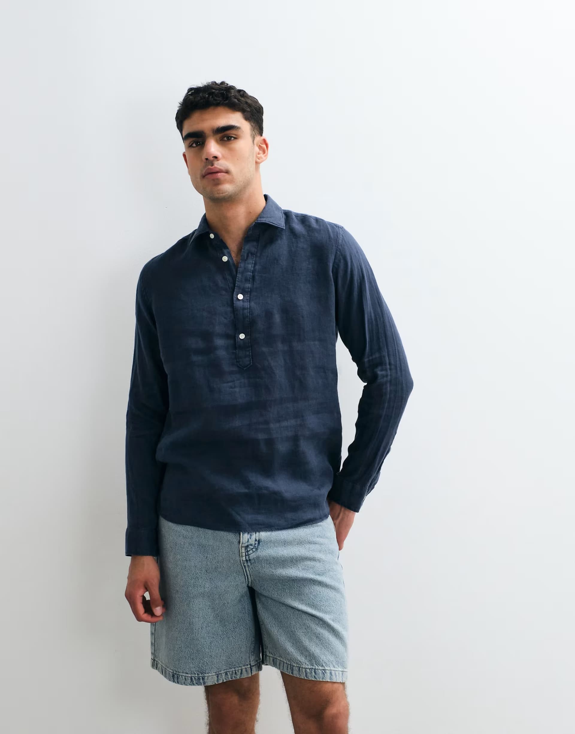 ASOS Mango 100% linen relaxed shirt in mid blue
